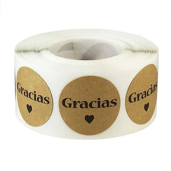 100-500pcs/roll Kraft Gracias 스페인어 감사 스티커 봉투 패키지 인감 1 인치 수제 사랑 스티커 베이킹 장식