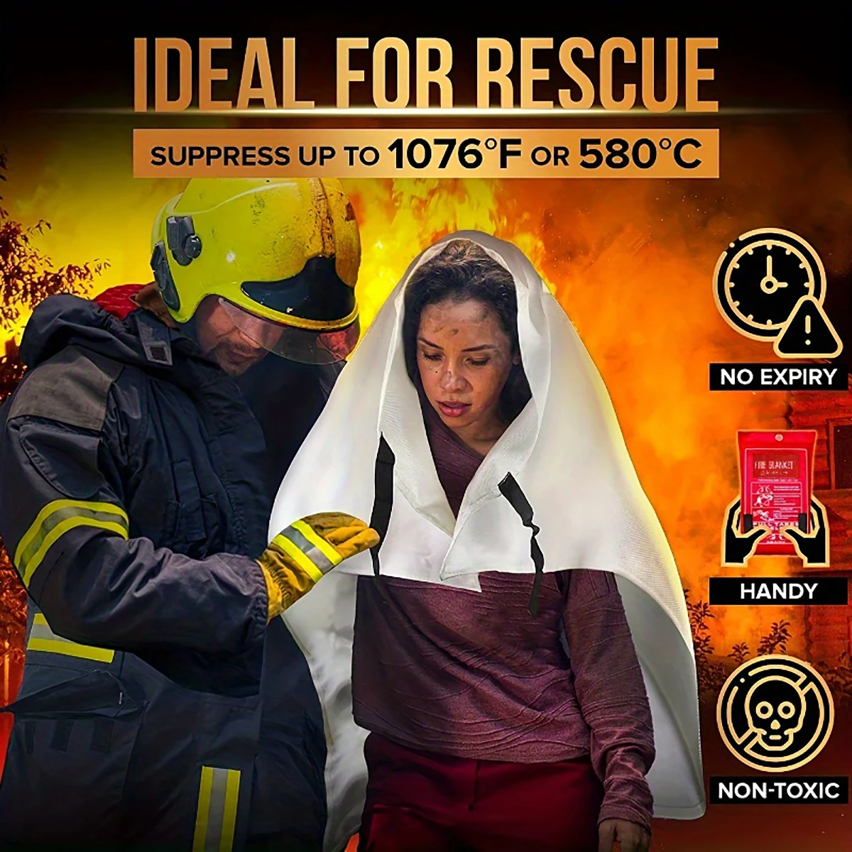 Fire Blanket 1pc Emergency Fireproof for Outdoor Home Kitchen School Fireplace Barbecue Rack Car Office