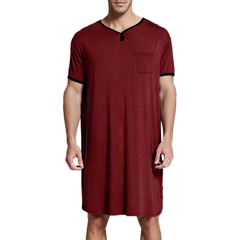 Men's Short Sleeve Thin Lengthened Leisure Pajamas Loose Skin Friendly Stretchy Robes Homewear Bathrobes Vintage Nightgown M-3XL