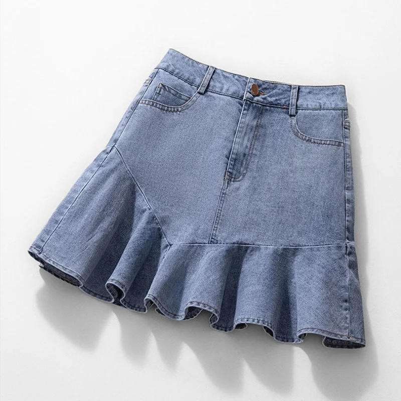 Sexy Ruffle Pleated Shorts Skirts Women 2024 Summer High Waist Y2K Bodycon Denim Skirt Mini Short Jeans Saias Female
