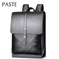 Simple Men Backpack Genuine Cow Leather Bagpack Business 15.6 Inch Laptop Computer Back Pack College Student School Bag Black 1