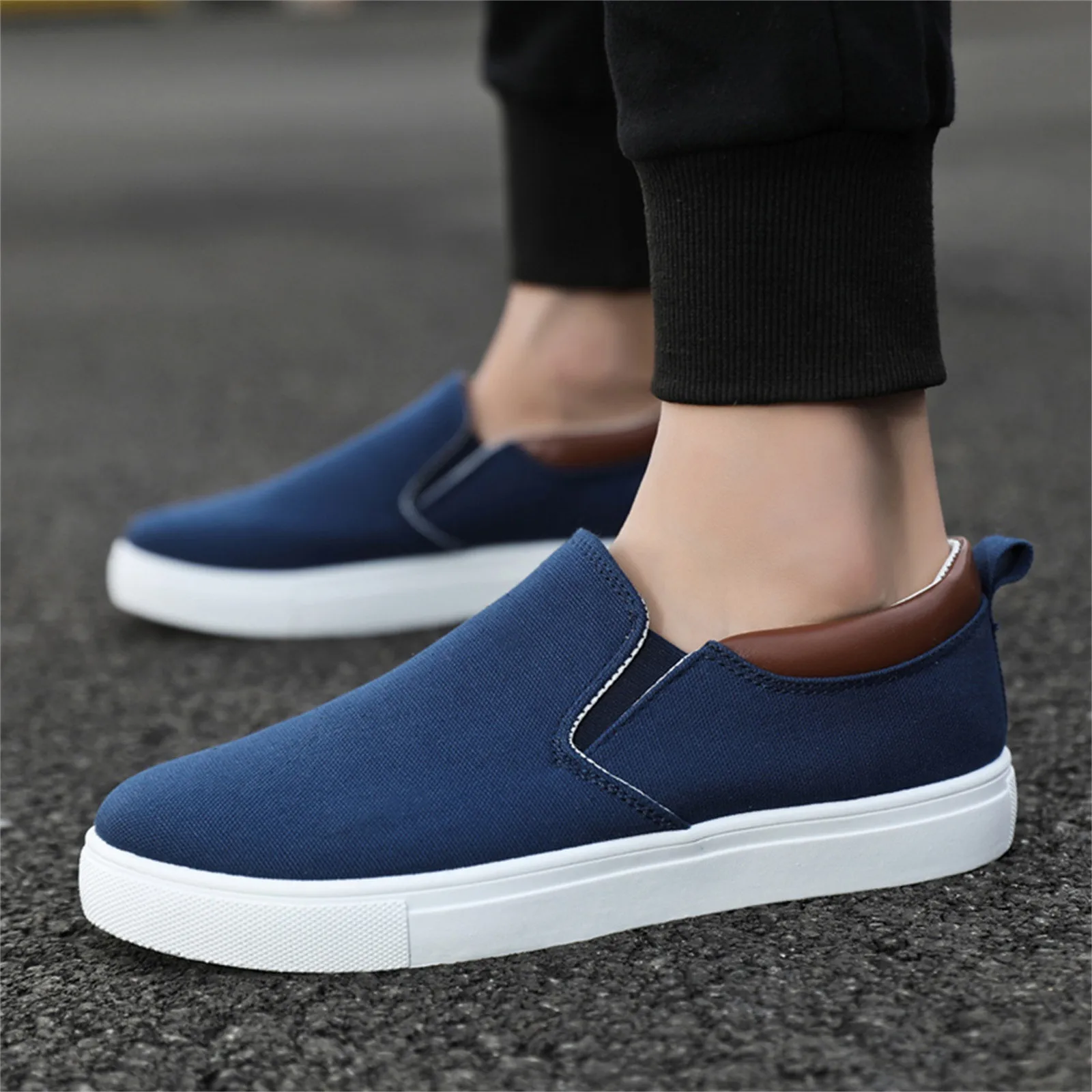 

Men Fashion Solid Color Canvas Flat Bottom Shoes Solid Thick Sole Comfortable Running Walking Casual Shoes Men Slip on Footwear