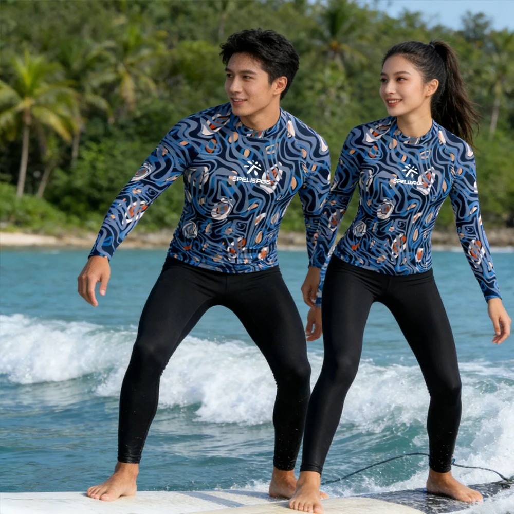 Men's and Women's Rash Guard Long Sleeve Surf Shirt UPF50+ Surfing Clothing Beachwear Top Swimsuit for Touring Water Sport 2