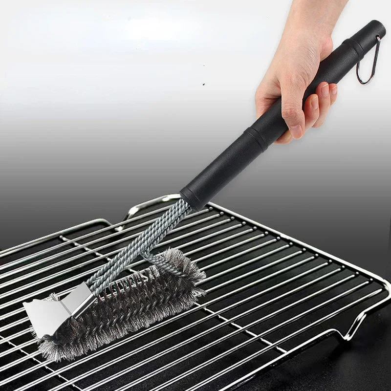 Barbecue Cleaning Tools Grill Brush Cleaning Brushes Large Grill Brush and Scraper BBQ Brush for Grill Safe 18" Stainless Steel Woven Wire 3 in 1 Bristles Grill Cleaning