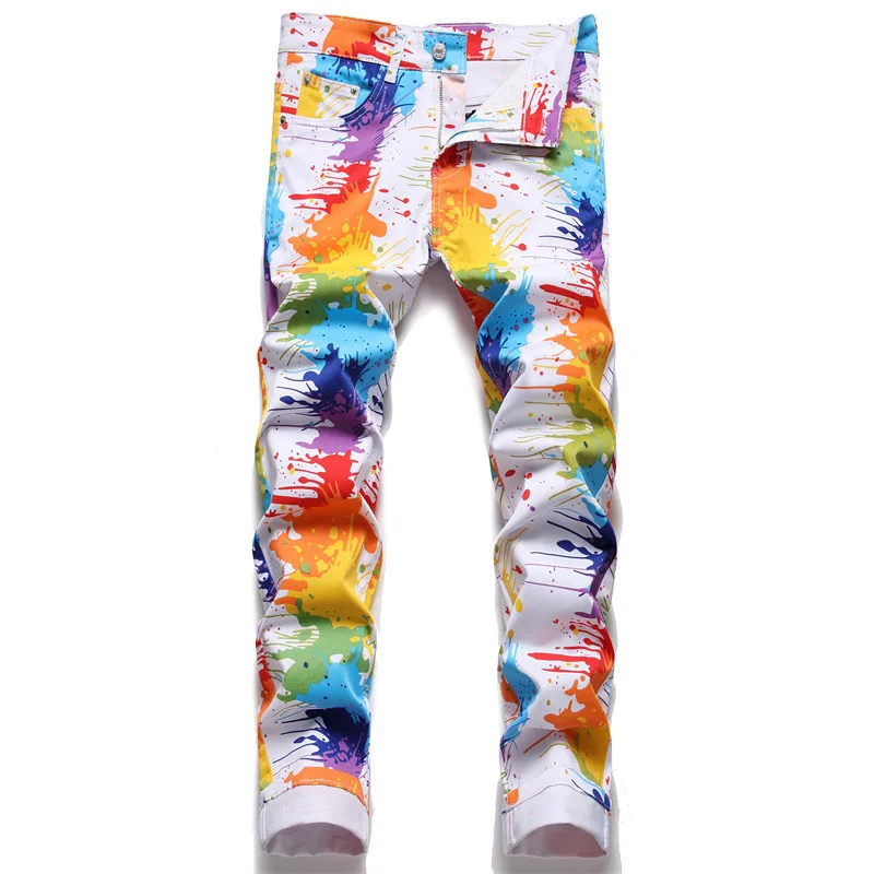 

PK5696 Europe and America Independent Station Trend Style White Digital Printing Casual Men's Trousers