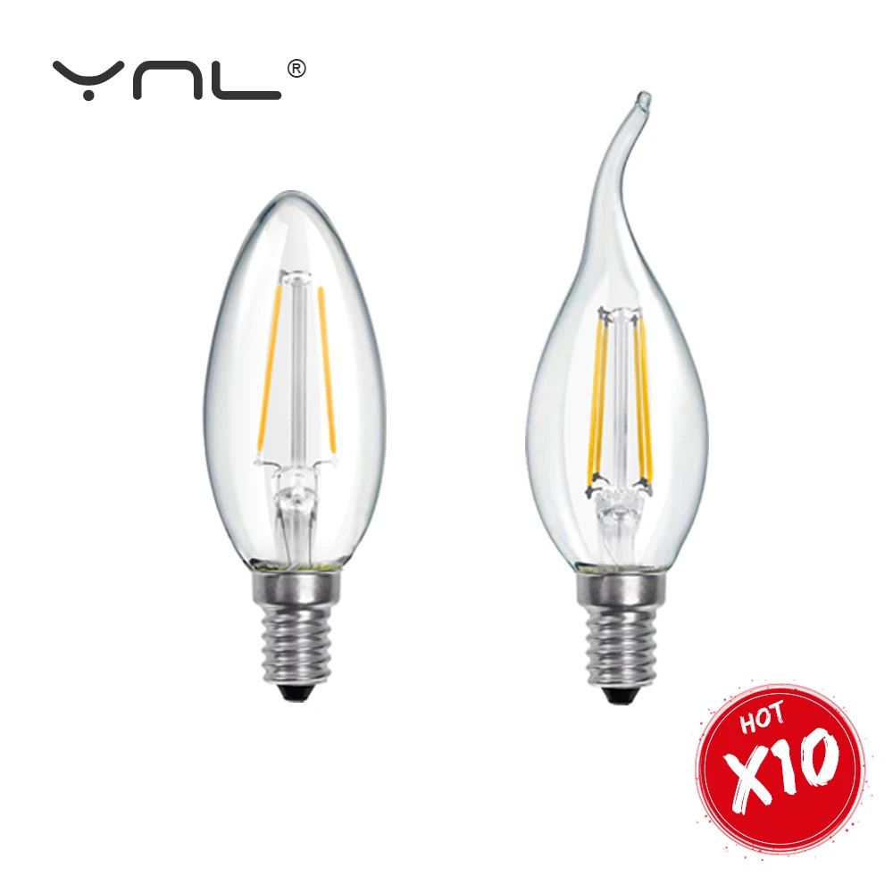 

10pcs E14 Candle Light LED Filament Bulb Lamp AC220V Light Bulb C35 C35L Glass Bulb Vintage