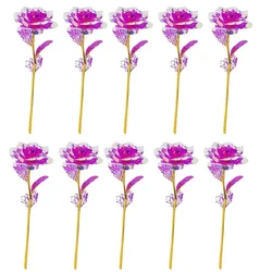 Valentine's Day Forever Love 24K Gold Foil Roses - Set of 10 Elegant Decorative Flowers (Rose red)