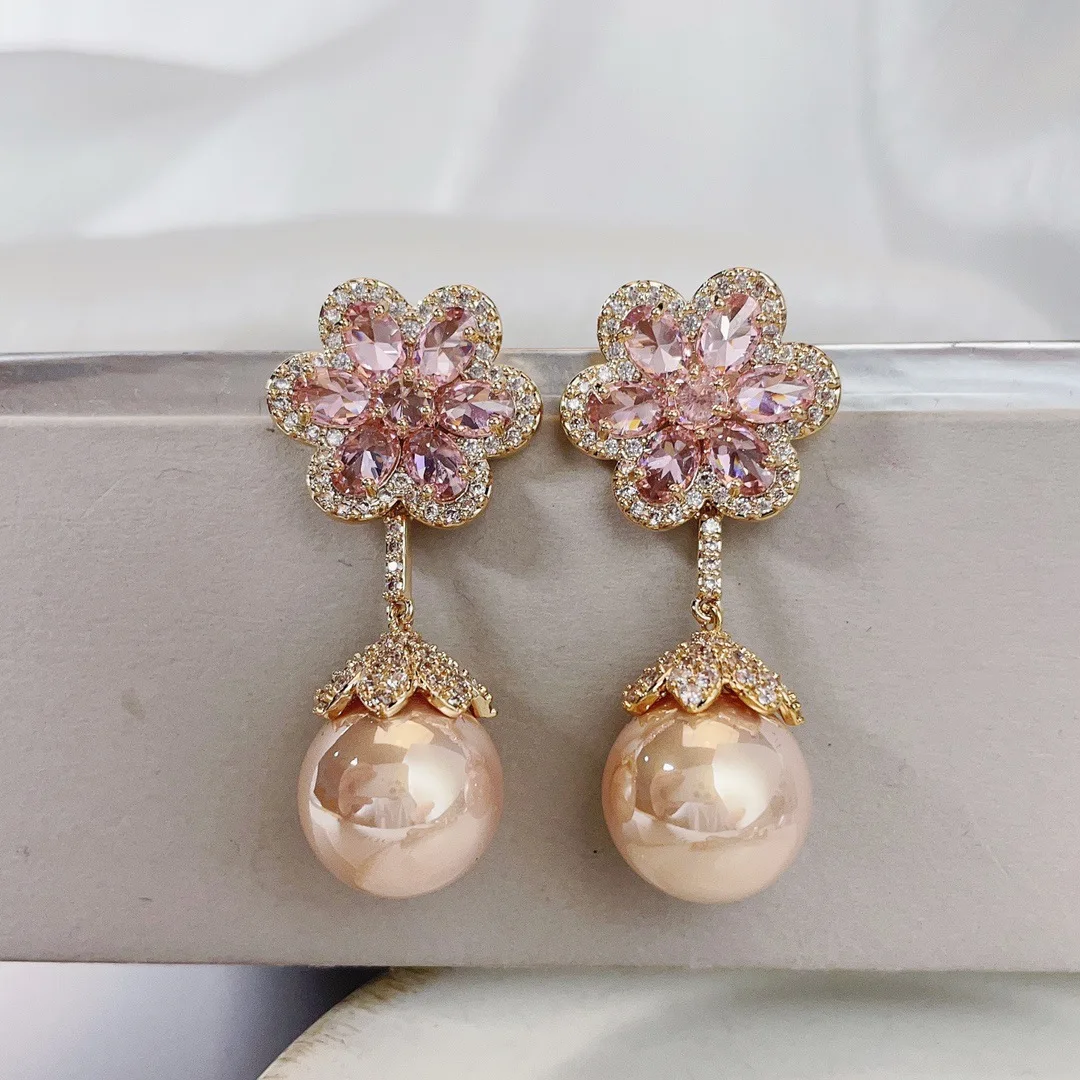 

Bilincolor Colored Zircon Pearl Light Luxury Flower Earrings for Women