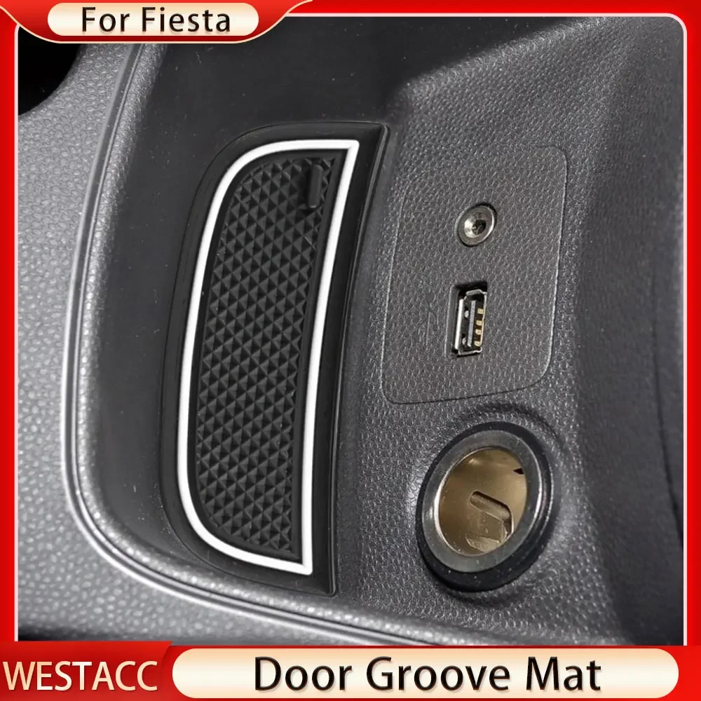 포드 피에스타 MK7 2009 - 2015 용 실리콘 자동차 도어 그루브 매트 미끄럼 방지 도어 매트 워터 컵 매트 슬롯 패드 인테리어 액세서리