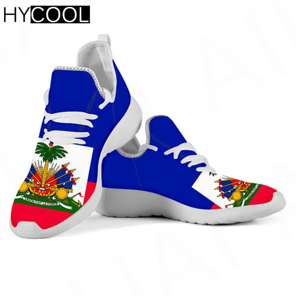 

HYCOOL Women Sport Shoes Haiti Flag Printing Lace Up Sneakers Men Flats Walking Outdoor Run Gym Fitness Footwear Scarpe Donna