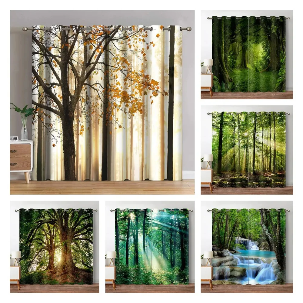 

Forest Jungle Tree Nature Scenery Autumn Leaf Window Curtain Blinds For Living Room Bedroom Bathroom Kicthen Door Home Decor2Pcs