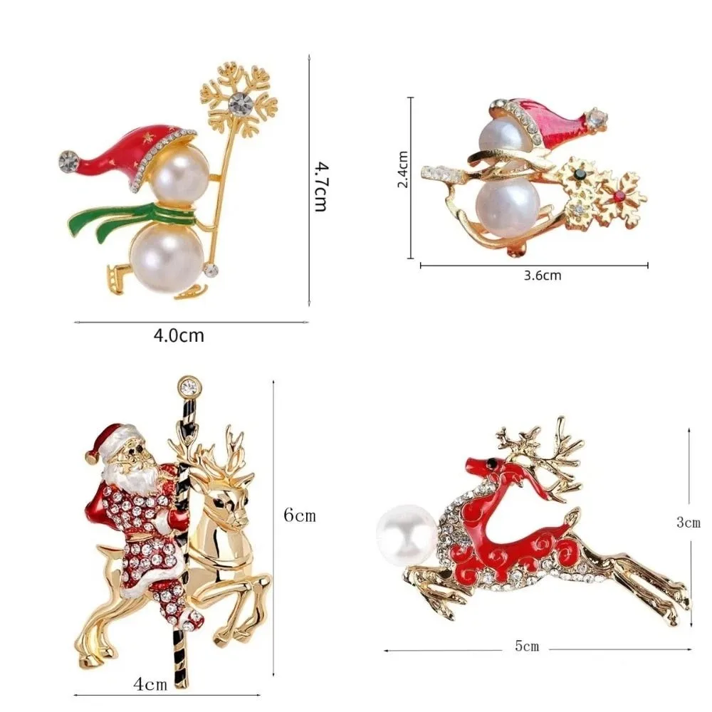 Pearl Christmas Snowman Brooch Deer Santa Claus Snowflake Christmas Pin Rhinestone Enamel Pins Sweater Scarf Badge New Year Gift