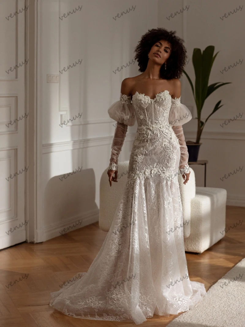 Exquisite Wedding Dresses Gorgeous Bridal Gowns Lace Appliques Sheath Mermaid Floor Length Robe For Bride Vestidos De Novia 2024 vintage wedding dresses simple bridal gowns satin sheath mermaid lace appliques full sleeves v neck backless vestidos de novia