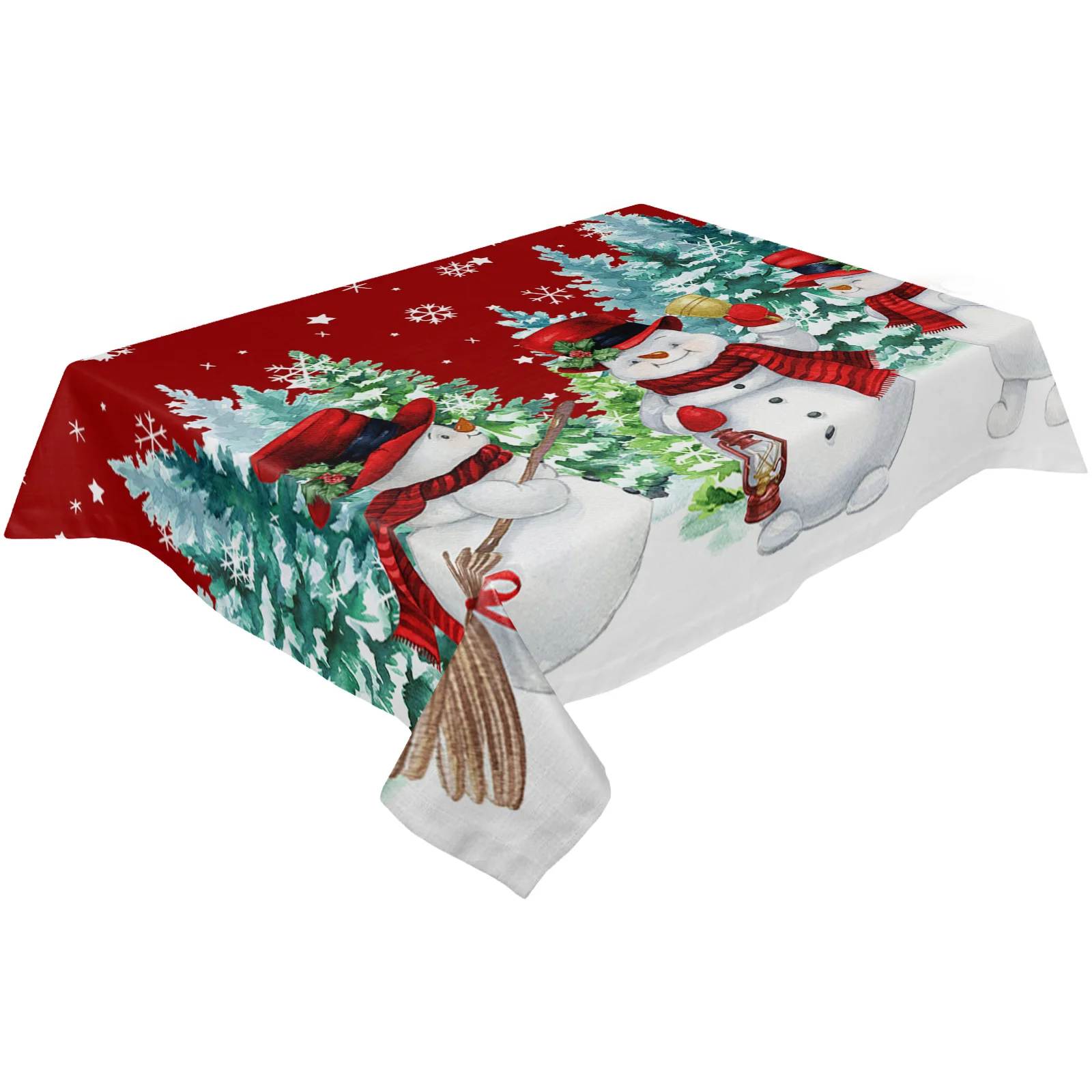 

Christmas Snowflake Pine Snowman Red Waterproof Tablecloth Wedding Party Rectangular Tablecloth Holiday Decor Table Cover