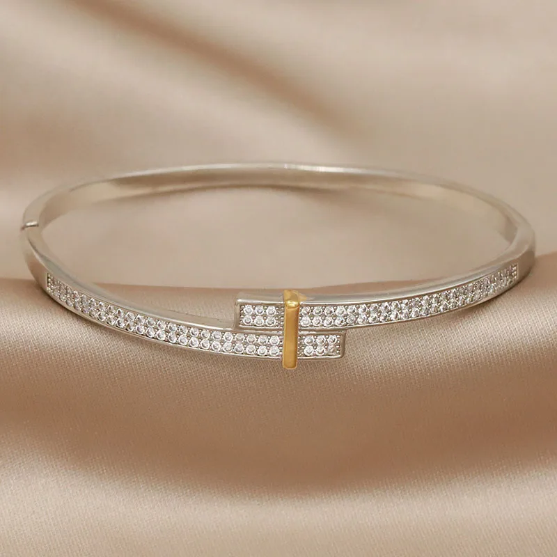 Classical Full Crystal Cubic Zircon Bangles&Bracelet Wide Wedding Bridal Zirconia Bracelet Ins Fashion Brand Jewelry
