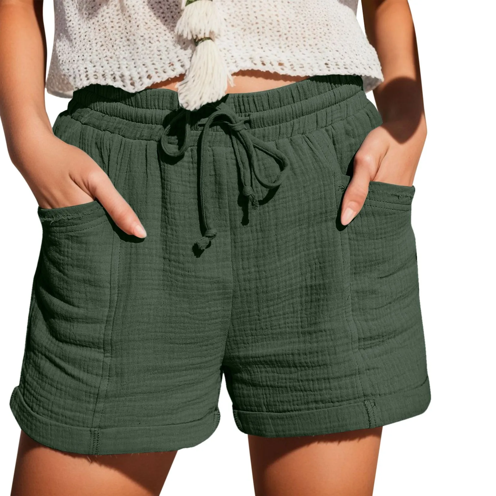 Buy Rosatro Women Shorts Ladies Sexy Printed Bandage High Waist Casual  Beach Short Pant Casual Summer Comfy Plus Size Drawstring Elastic Loose Hot  Trousers Green at Amazon.in