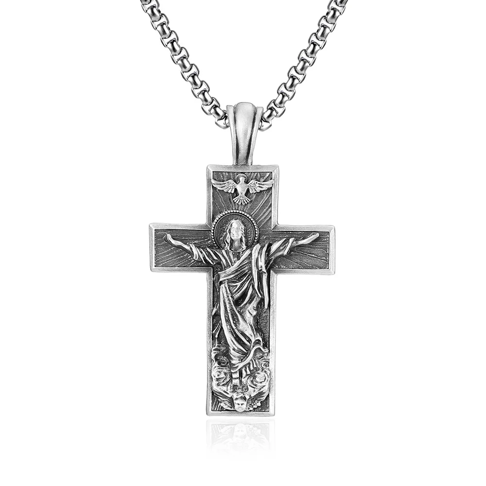 High Quality Zinc Alloy Men's Cross Necklace Personality Hip Hop Pendant Jewelry Gift