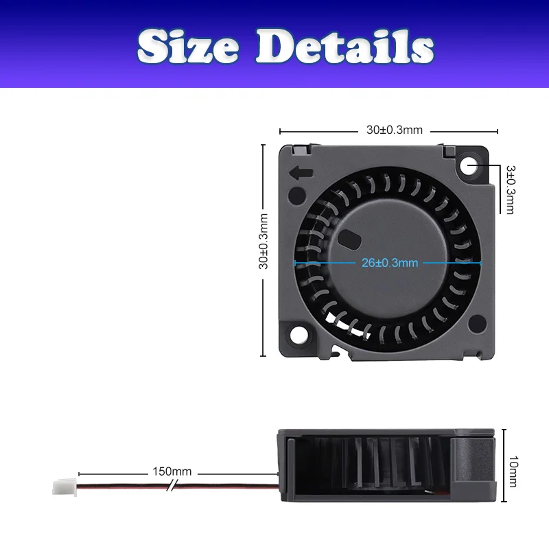 Gdstime-fã com Rolamento de Esferas Dobro 30x30x10 mm cc 5v 12v 24v 30 mm Ventilador do Turbo para Refrigerar da Impressora 3d Pcs - Imagem 5
