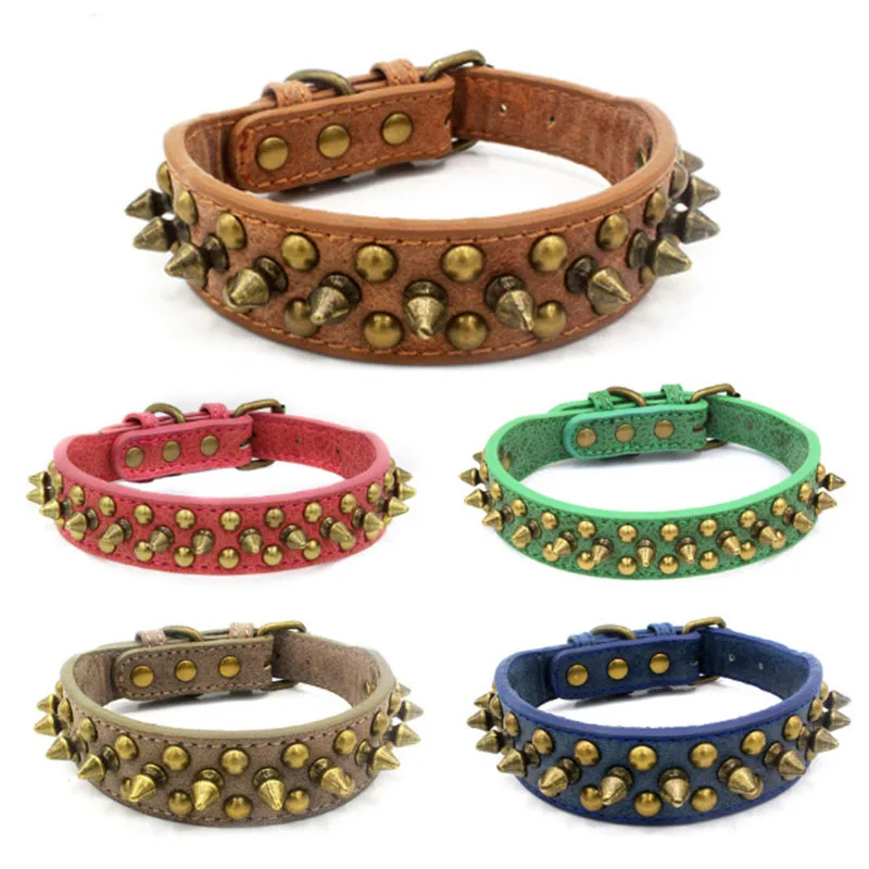 Spiked Studded Dog Collar-Bronze Round Stud Anti-bite Collar (Black,XS)