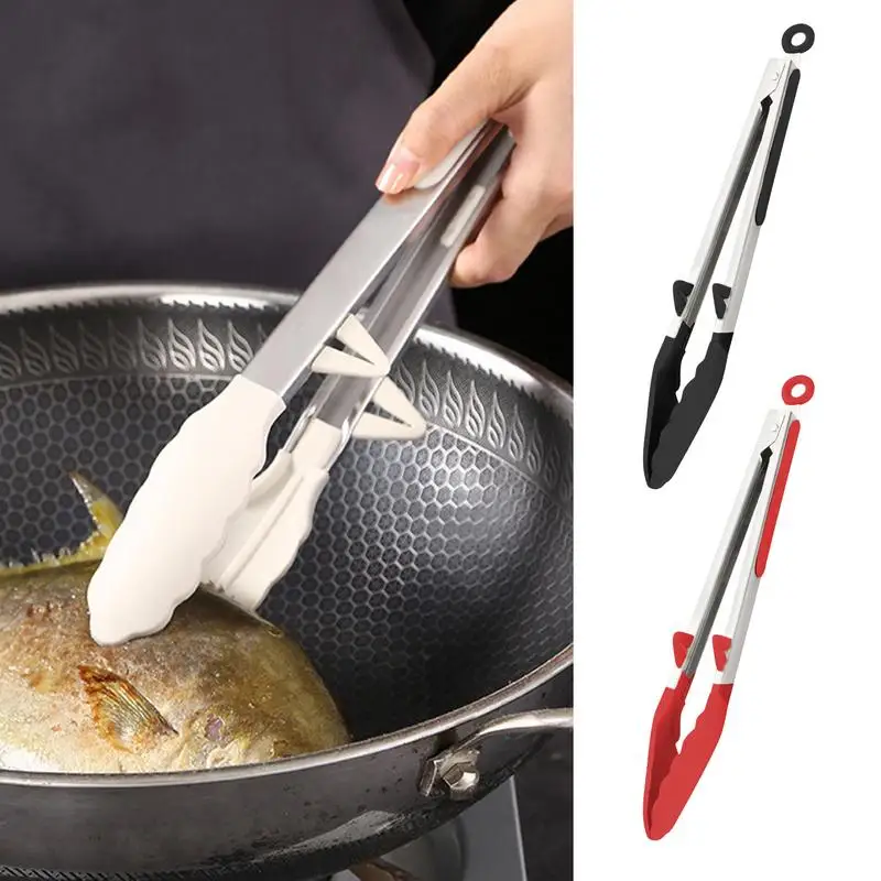 

Kitchen Cooking Tongs Heat Resistant Stainless Steel BBQ Tong with Silicone Tips Grill Food Tongs Locking Grilling Tongs