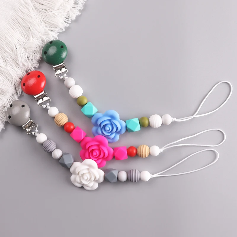 Flower Baby Pacifier Clip Chain Silicone Newborn Dummy Nipple Clips BPA Free Teething Toys Soother Pendant Chain