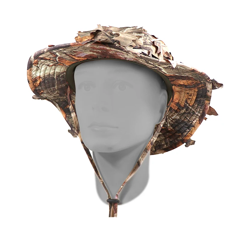 Camouflage 3D Leaves Cap Tree Leaf Camo Boonie Hat Quick Drying Fishing Sun Ghillie Cap for Shooting Outdoor