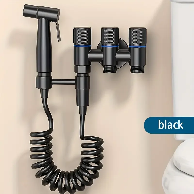 3-in-1 Stainless Steel Water Distributor with Spray Gun - Wall-Mounted, Chrome Finish, Valve Core, No Electricity Needed