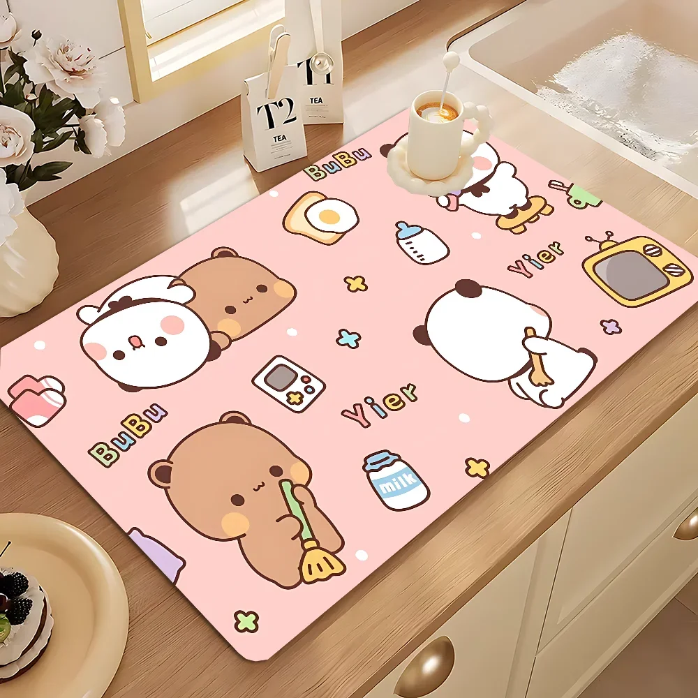DUDU BUBU Cartoon Printed Dish Drying Mat Super Absorbent Coffee Drain Pad Tableware Quick Dry Rug Kitchen Dinnerware Placemat 2