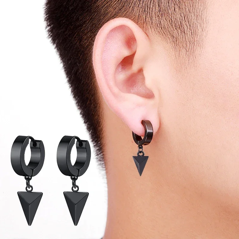 1 pair Punk Black-color Multiple Styles Stainless Steel Stud Earrings For Men and Women Street Pop Hip Hop Gothic Ear Jewelry