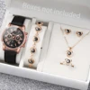 5/6PCS Fashion Women's Quartz Watch Leather Band Analog Wrist Watches Heart Rhinestone Jewelry Set(Without Box) 3