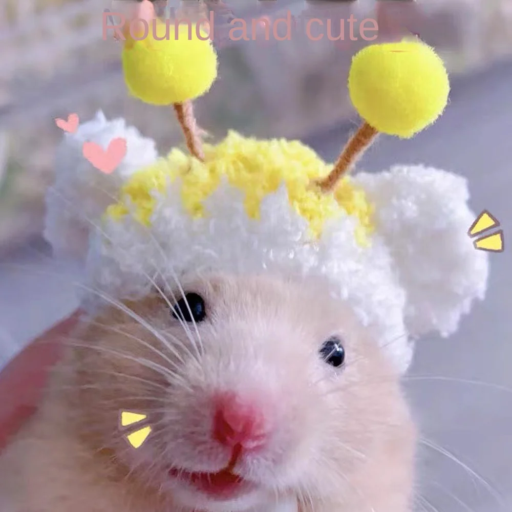 Plush Hamster Cap Doll Accessories Mini Hand Crocheted Doll Hat DIY Cute Cotton Hat Winter Small Animal Clothes Pet Headgear