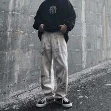 

Baggy Tie Dye Jeans Men Fashion Retro White Straight Jeans Men Streetwear Loose Hip Hop Denim Pants Mens Trousers S-3XL