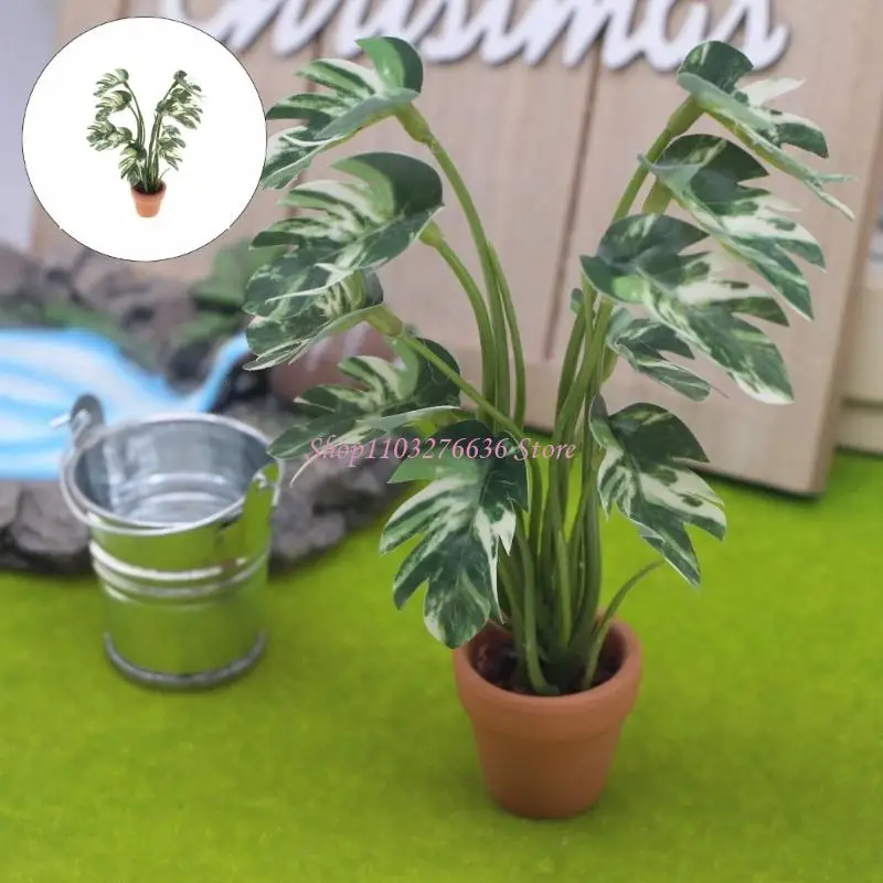 R6FD Künstliches Monstera-Blatt, Puppenhaus-Pflanze, Miniatur-Spielzeug-Dekoration aus sicherem Kunststoff – Detail 9