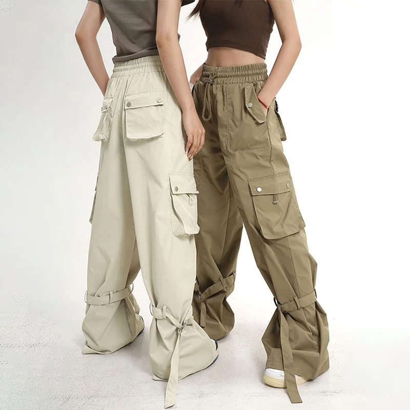 

HOUZHOU Cargo Pants for Women Hip Hop Streetwear Oversize Loose Casua Wide Leg Trousers Female Big Size Korean Pocket Ribbon