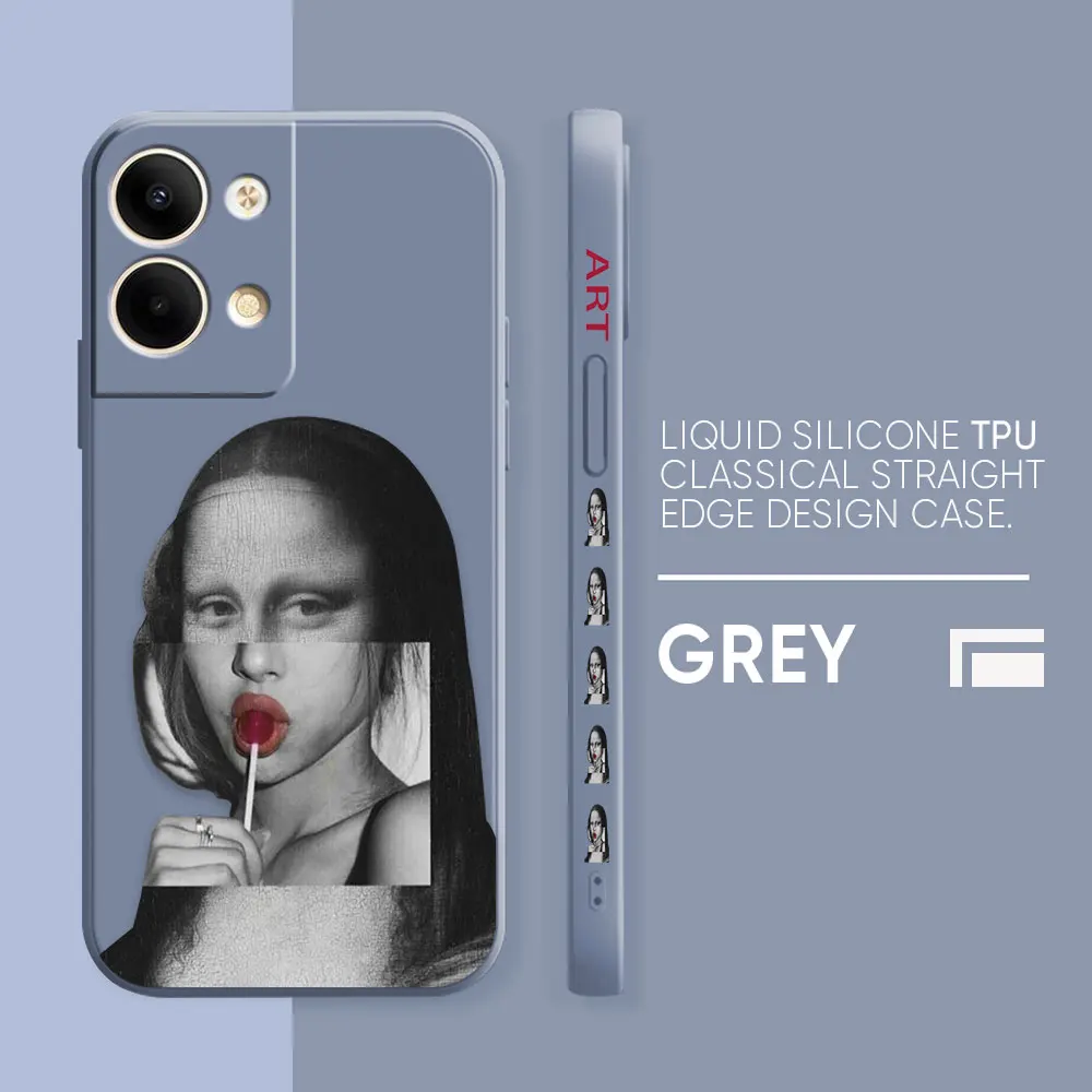 thumbnail image 1 of Case For OPPO RENO 8 7 9 6 7SE 5 4 4SE 4 3 4G 5G PRO PLUS Colour Simple Liquid Silicone Case Mona Lisa Art, 1 of 5