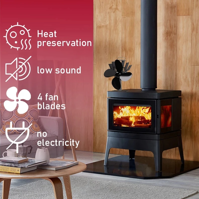 Fireplace 4 Blade Heat Powered Black Stove Fan komin Log Wood Burner Eco  Friendly Quiet Fan Home Efficient Heat Distribution - AliExpress