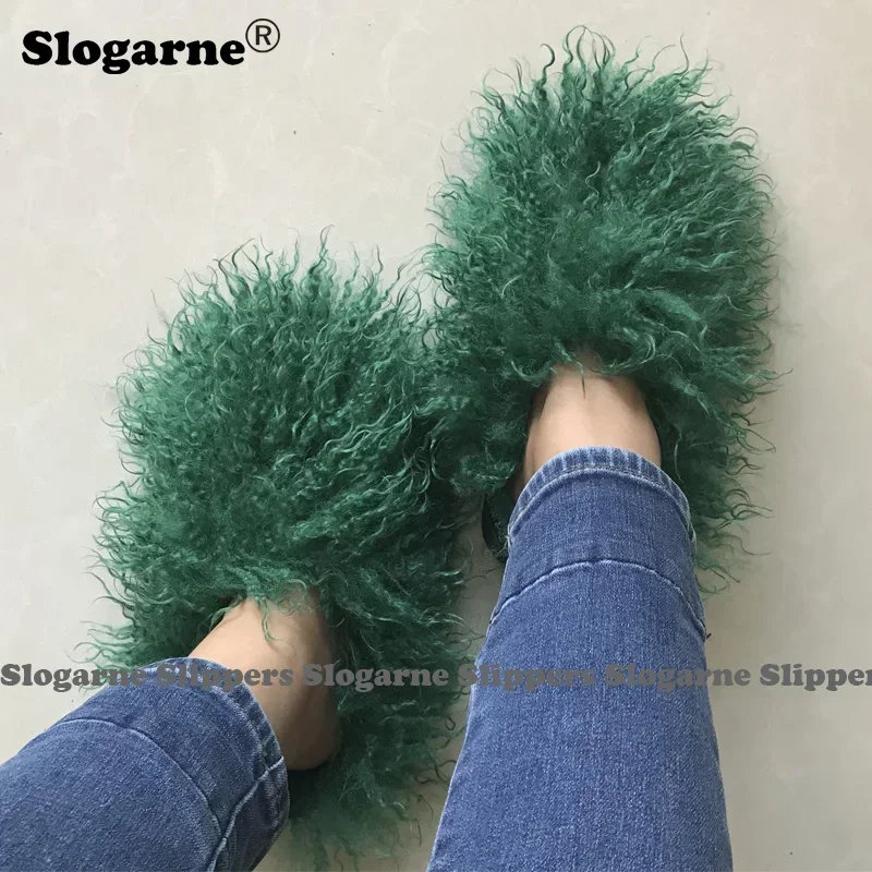 Women\'s Autumn Winter Fur Slippers Plus Size Woman Luxury Furry Faux Fur Slippers Plush Warm Home Cotton Shoes Indoor Fur Slides