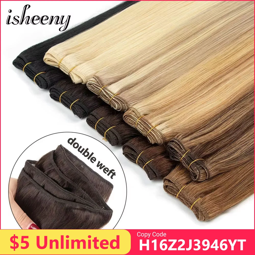 Human Hair Extensions Straight Human Hair Weaves Brazilian Remy Human Hair Bundles Sew In Weft Extensions Straight Blonde 50g 12"-24" Natural