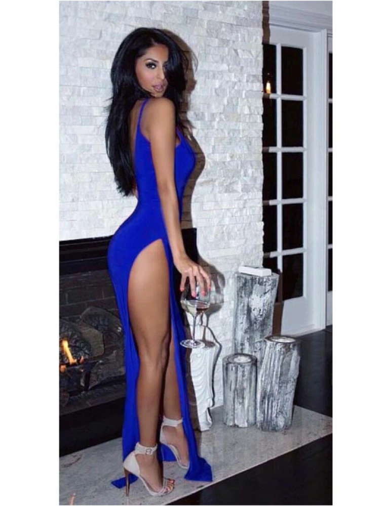 Women's Dress Deep V Low Cut High Elastic Sexy Tight Dress Nightclub Side High Split Skirt Party Fun Banquet Bodycon Long Dress 5