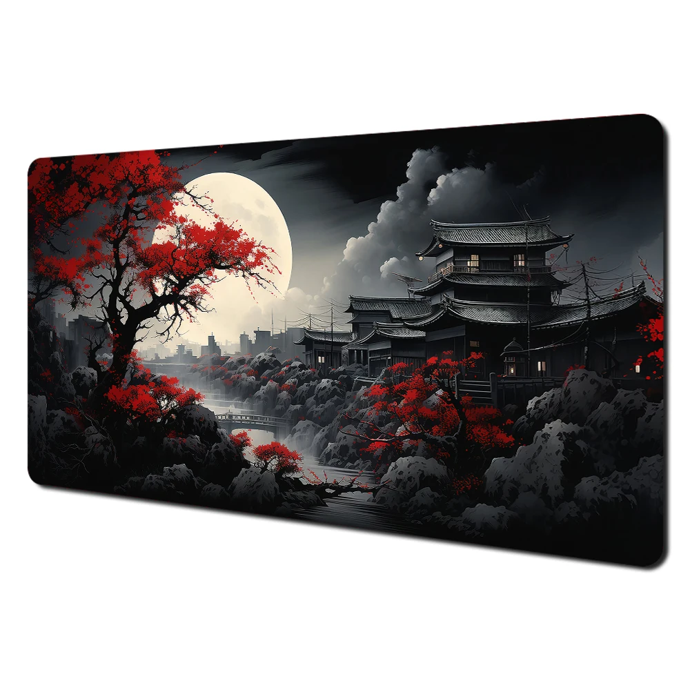 Mount Fuji Cherry Blossom Art Large Desk Mat - Stitched Edge Non-Slip Durable MousePad