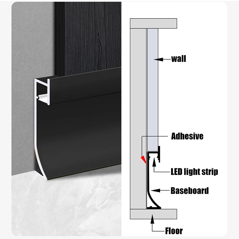 Skirting Board Led Channel Aluminum Profile Base Board Embedded Baseboard With Hidden Backlight Floor Decor Strip Light - Led Bar Lights - AliExpress