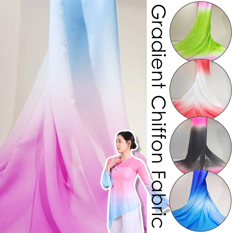 

2 Tone Ramp Chiffon Fabric Gradient Soft Flowing Polyester Cloth Stage Decor Performance Dress Chinese Style Hanfu DIY Material