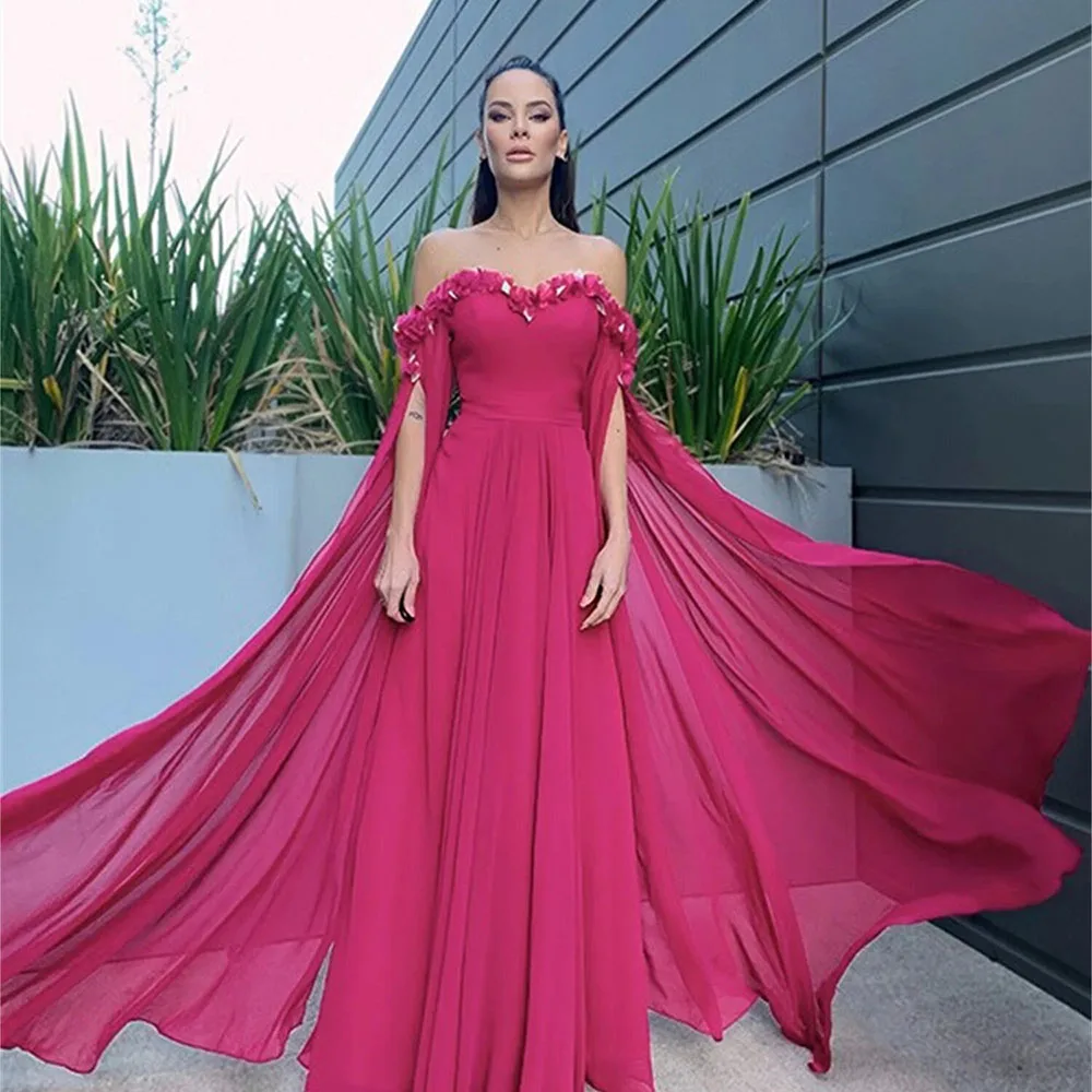 

Chiffon Long Luxury Evening Dresses 2023 Elegant Elegant and Pretty Women's Dresses for Prom Rose Red Formal Dress CL-348