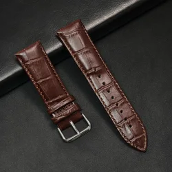 Premium Genuine Leather Watch Band Strap with Steel Pin Buckle - High Quality Wrist Belt Bracelet - 22mm (Brown)