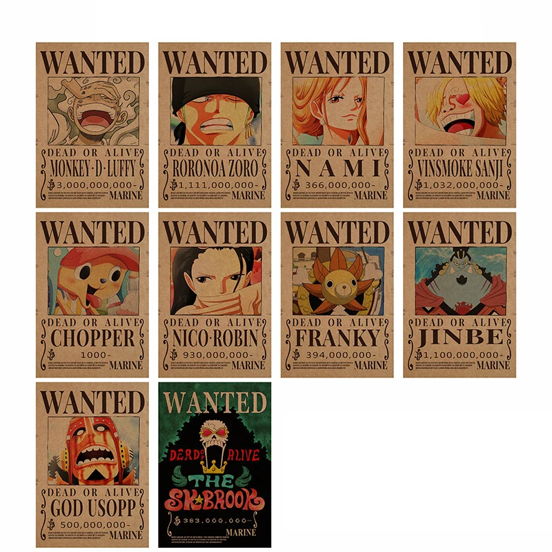 

Постер из толстой крафт-бумаги One Piece need Bounty, аниме соломенная шляпа Луффи Пираты четыре императора Oka Shichibukai, обои RoomDecor