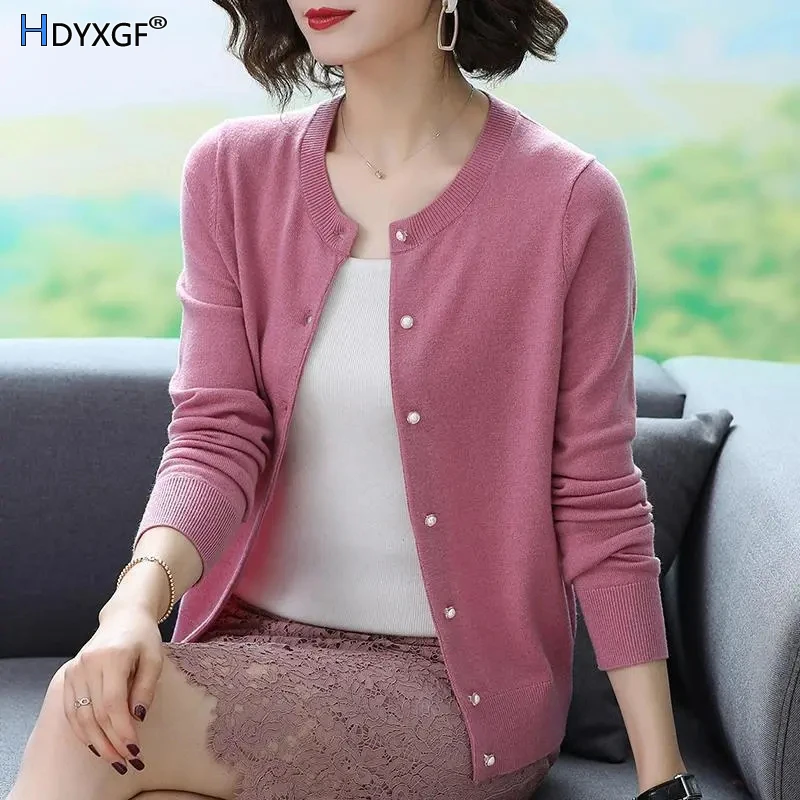 

Solid Color Elegance Knitting Cardigans Women Autumn Winter Single Breasted O-neck Long Sleeve Sweaters Casual Chic Tops Clothes