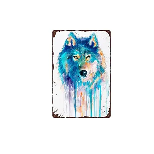 

Laquaud Vintage Wolf Tin Sign Wolf Watercolor Novelty Metal Sign Wall Decor 12 x 8 Inch