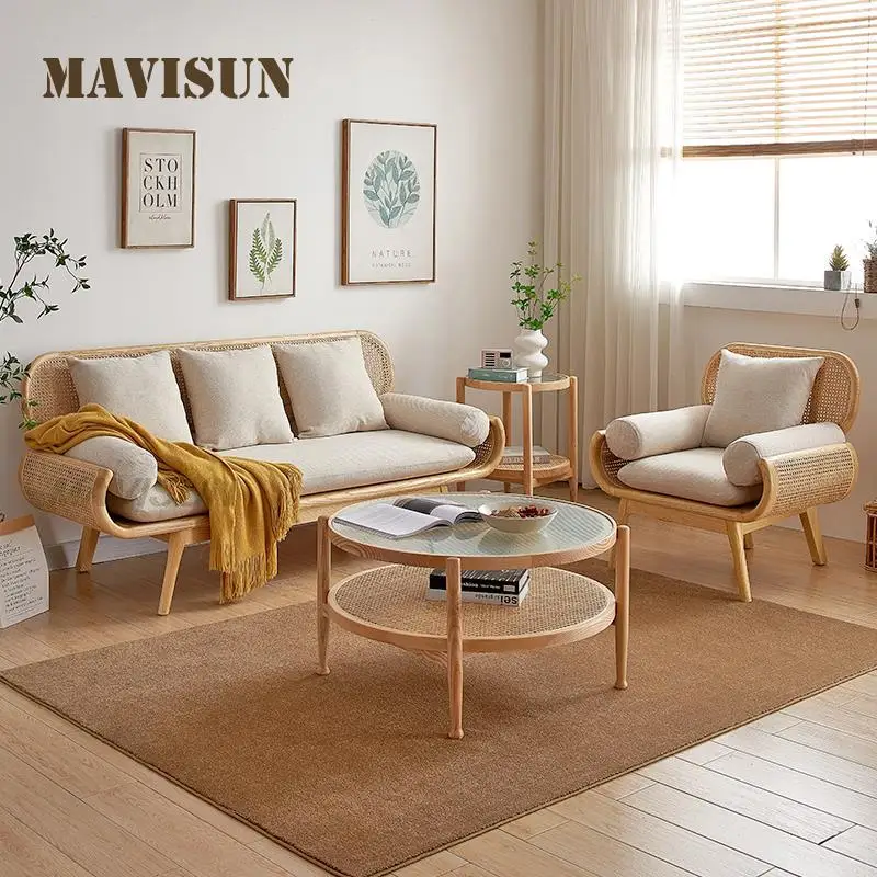 Nordic Household Leisure Rattan Sofa And Coffee Table 3 Seats Simple Modern Courtyard Balcony Terrace Patio Garden Outdoor Couch