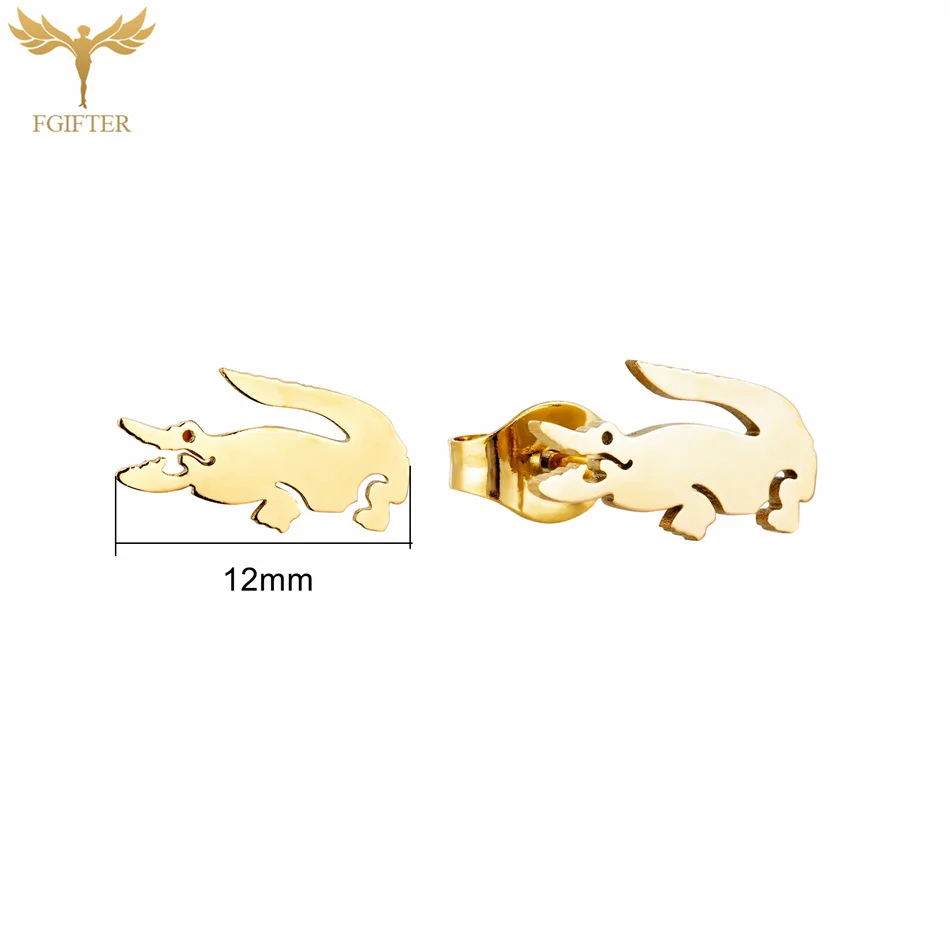 12 Pairs Stainless Steel Stud Earrings Set Punk Animal Crocodile Earrings  For Women Girls Goth Jewelry Accessories Wholesale 3