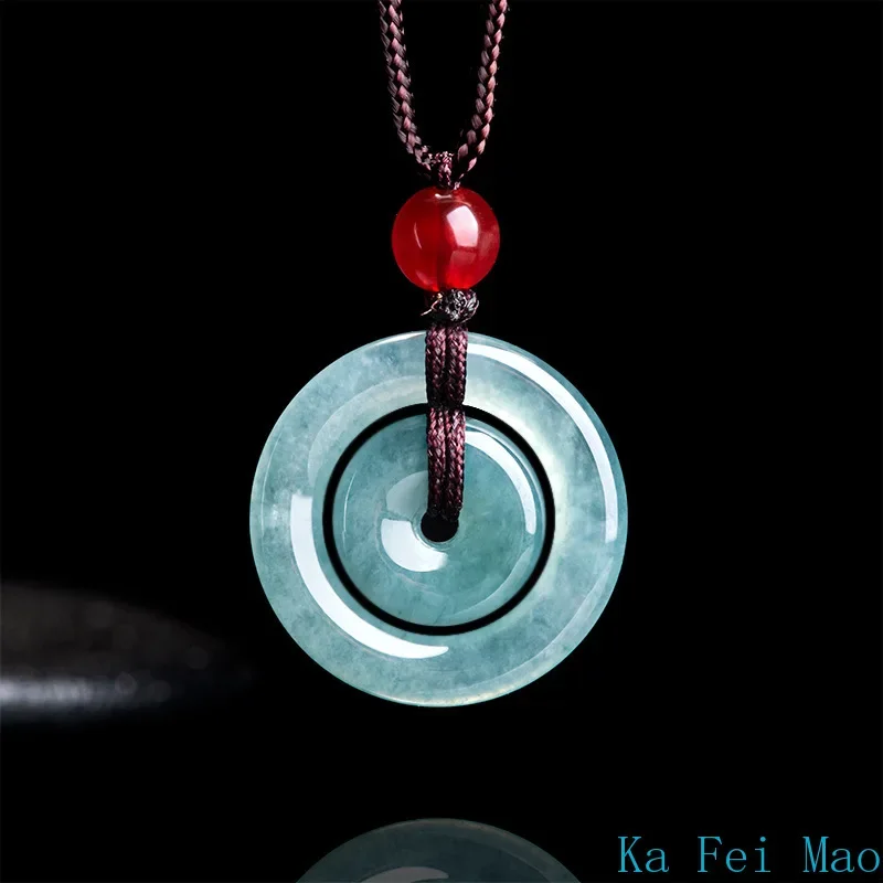 Natural A-grade Jadeite Blue Water Safety Mother Buckle Jade Pendant Charms for Men and Women
